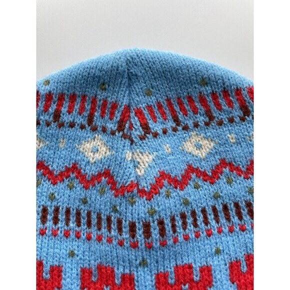 Levi's Flower Knit Foldover Beanie Powder Blue Nordic Unisex One Size OS Pom Pom - Picture 4 of 13